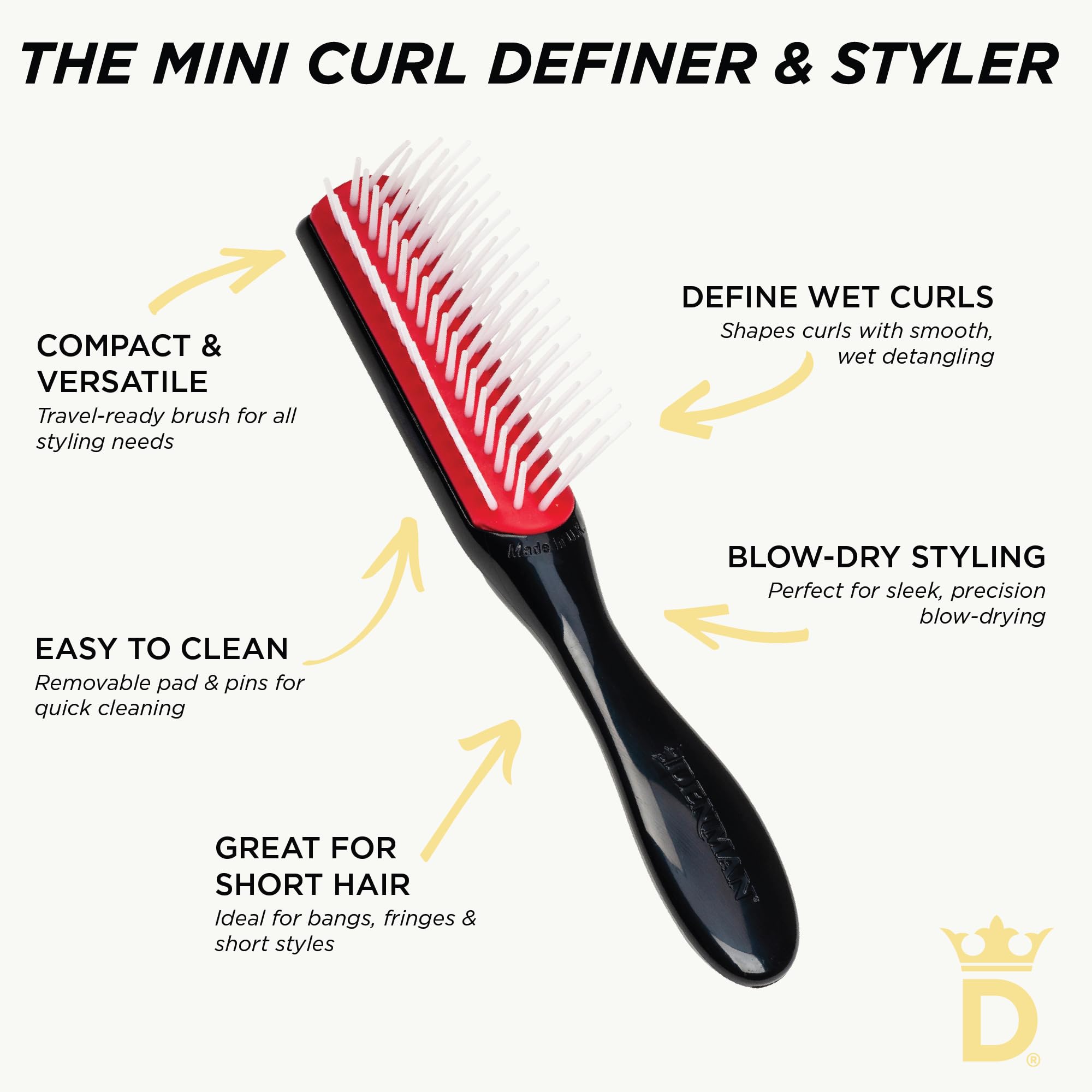 Denman D14 ideal para flequillos y cabello corto.