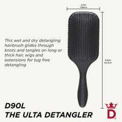 Denman cepillo desenredante Ultra negro para uso mojado y seco en cabello rizado