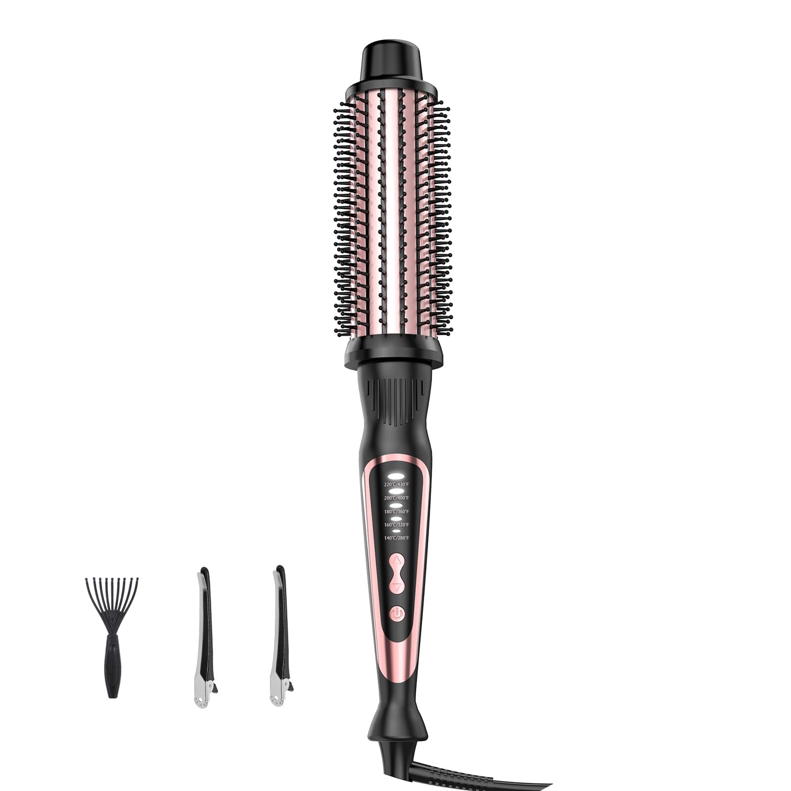 DENVEK cepillo térmico de 1,5 pulgadas con cilindro cerámico para rizos suaves y volumen.