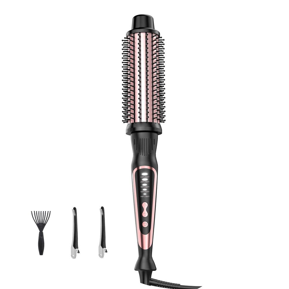 DENVEK cepillo térmico de 1,5 pulgadas con cilindro cerámico para rizos suaves y volumen.