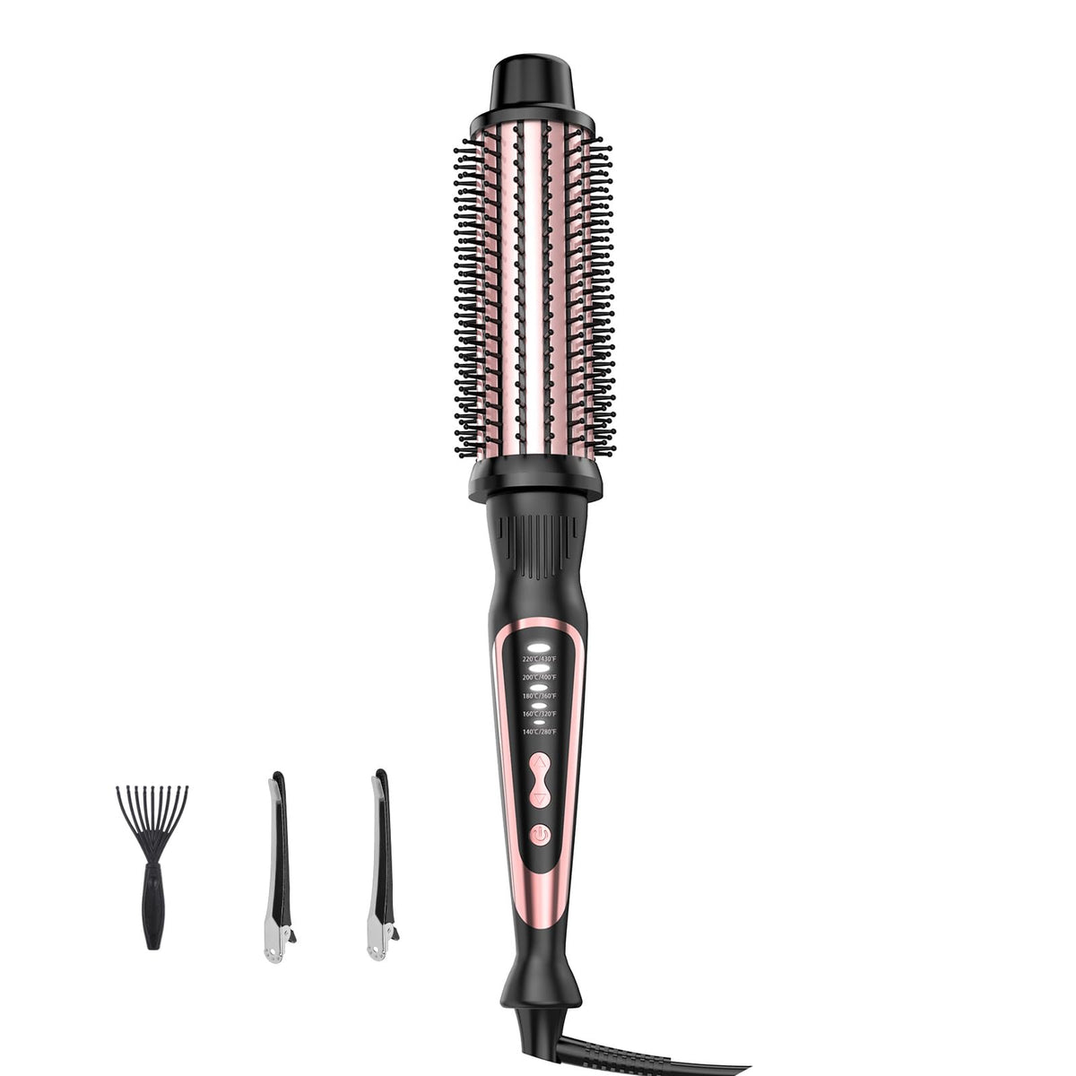 DENVEK cepillo térmico de 1,5 pulgadas con cilindro cerámico para rizos suaves y volumen.
