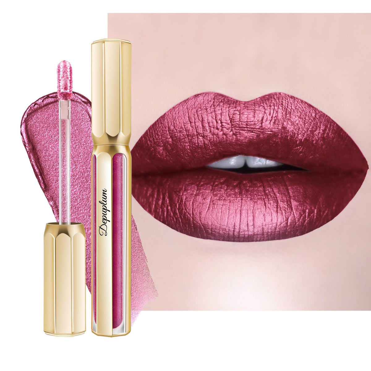 Depuplum labial metálico con efecto ligero, brillo suave