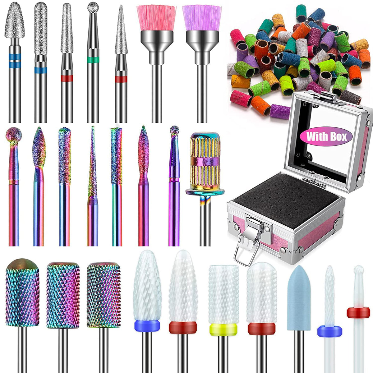 Depvko juego de brocas para uñas con cerámica, tungsteno y diamante; estuche rosado práctico.