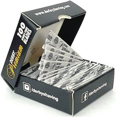 Recubrimiento cromo-cerámico-platino-tungsteno en hojas Derby Premium para deslizamiento y precisión.