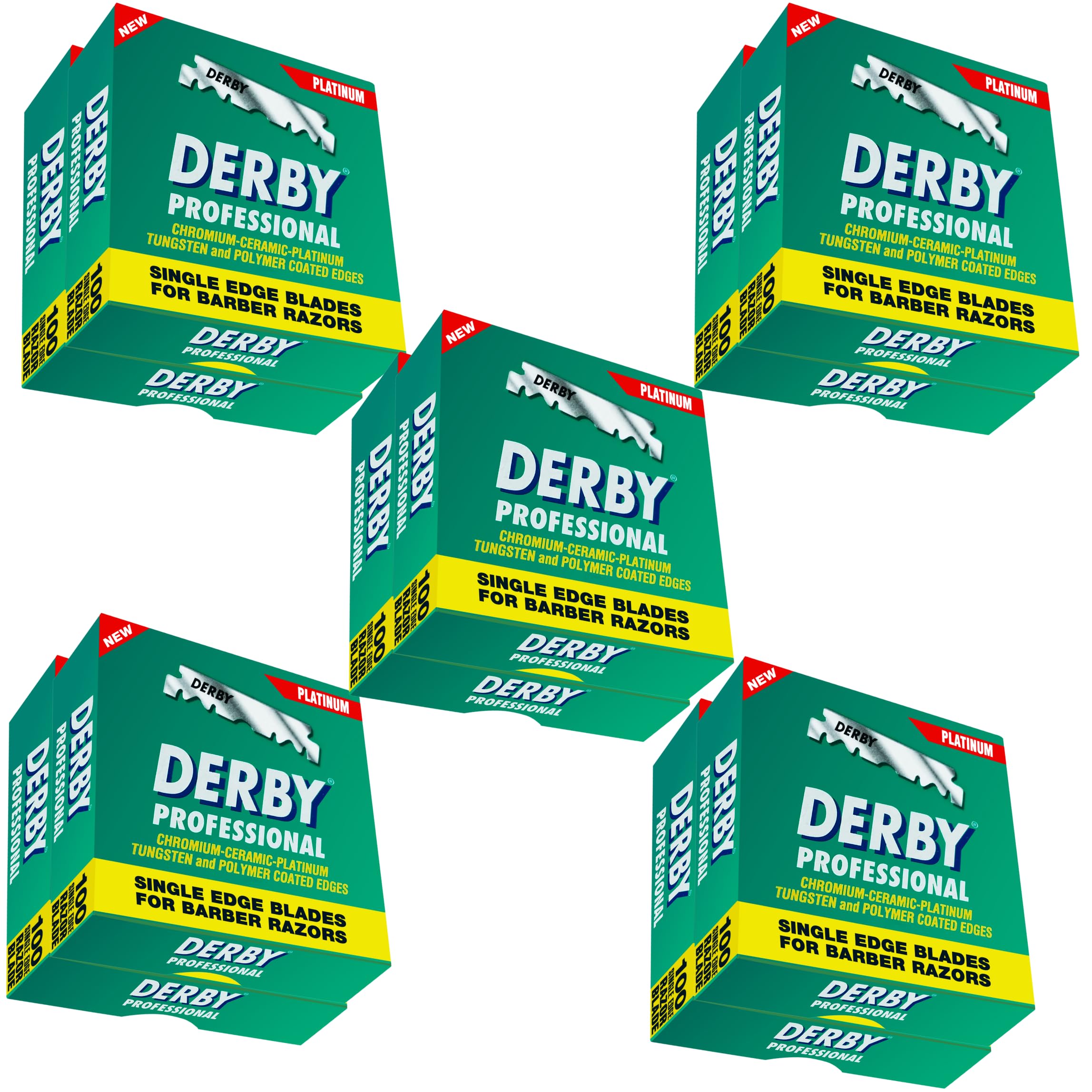 Derby Profesional hojas borde único navaja recta vista frontal para afeitado preciso.
