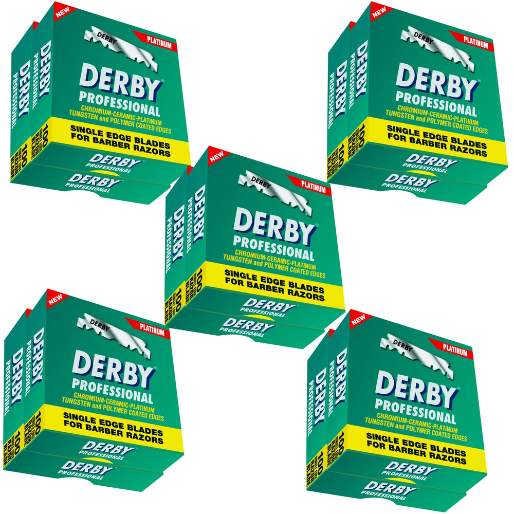 Derby Profesional hojas borde único navaja recta vista frontal para afeitado preciso.