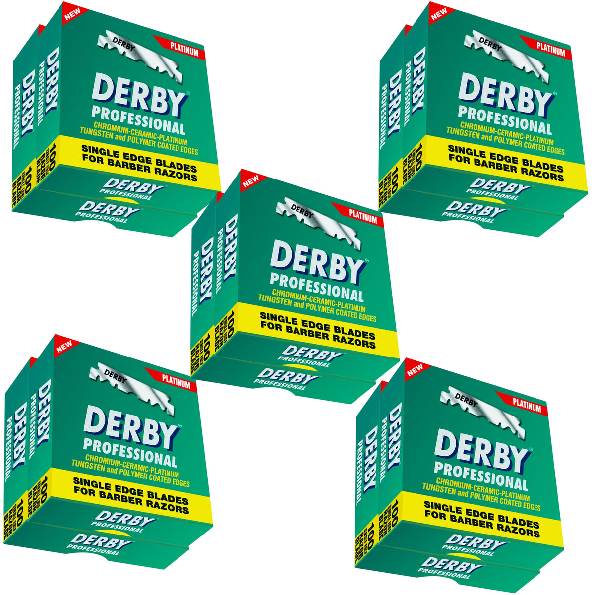 Derby Profesional hojas borde único navaja recta vista frontal para afeitado preciso.