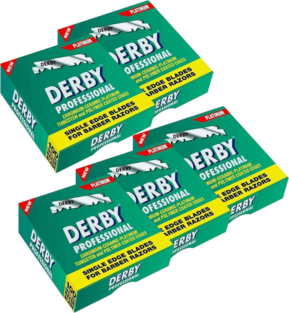 Cuchillas Derby Professional de una hoja, paquete de 500, filo estable para afeitado preciso.