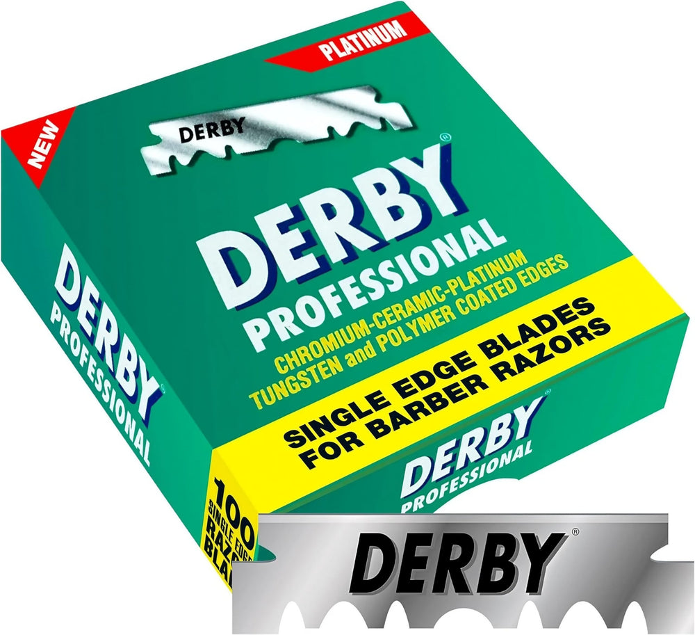 Derby Professional hoja recta para afeitado preciso y suave.