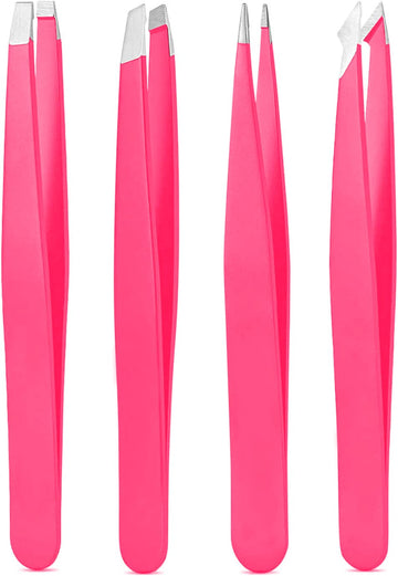Pinzas Derlaier de alta precisión en acero inoxidable, rosa, conjunto de 4 piezas para depilación fina