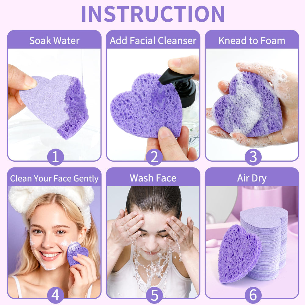 Esponjas Derloyo para viaje: corazón morado, tamaño compacto y fáciles de llevar