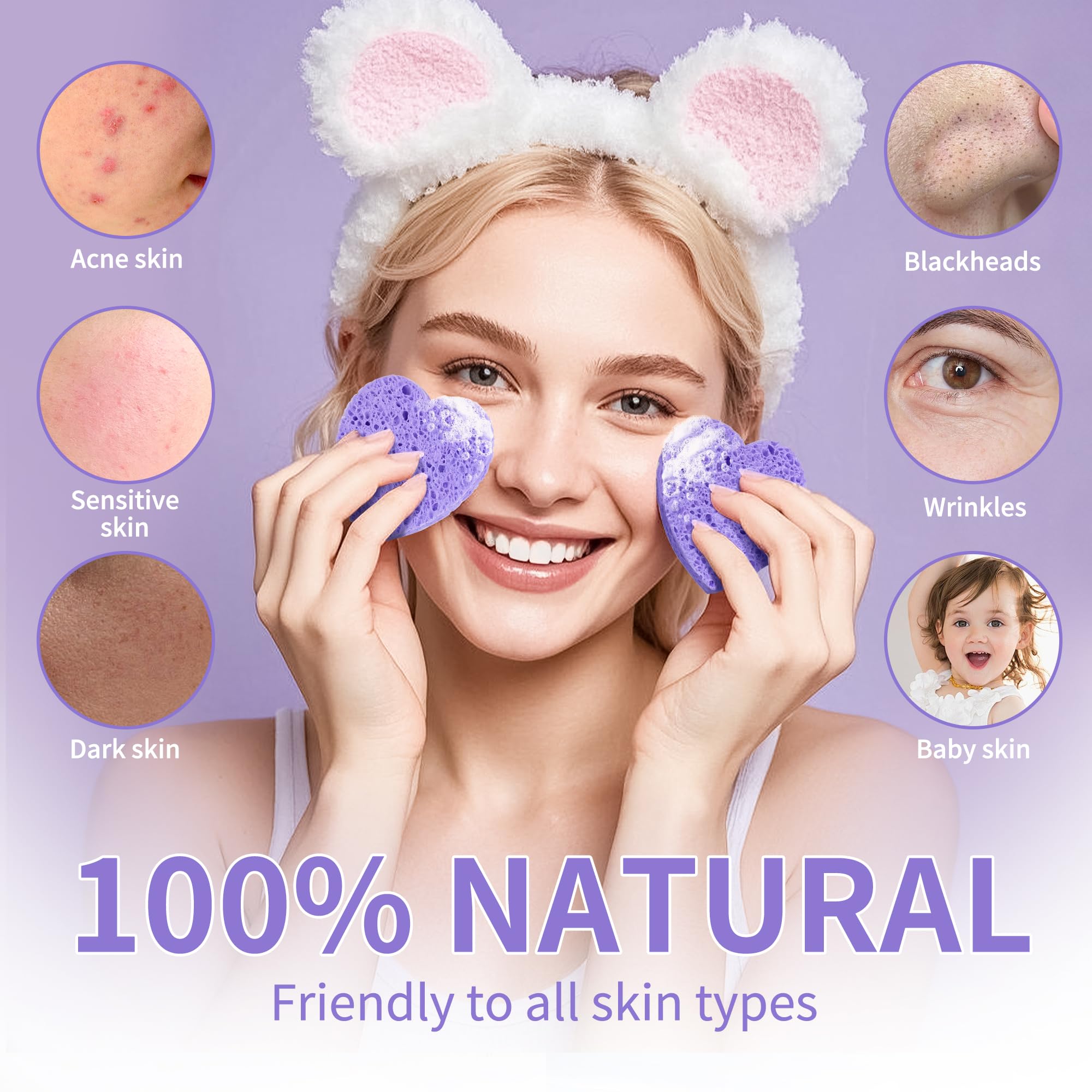 Derloyo esponja en forma de corazón morada, perfecta para remover mascarillas