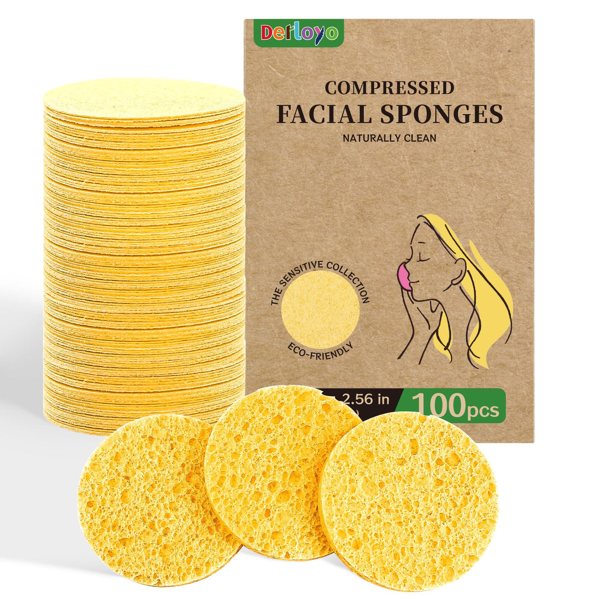 Derloyo esponja facial comprimida amarilla para limpieza suave diaria