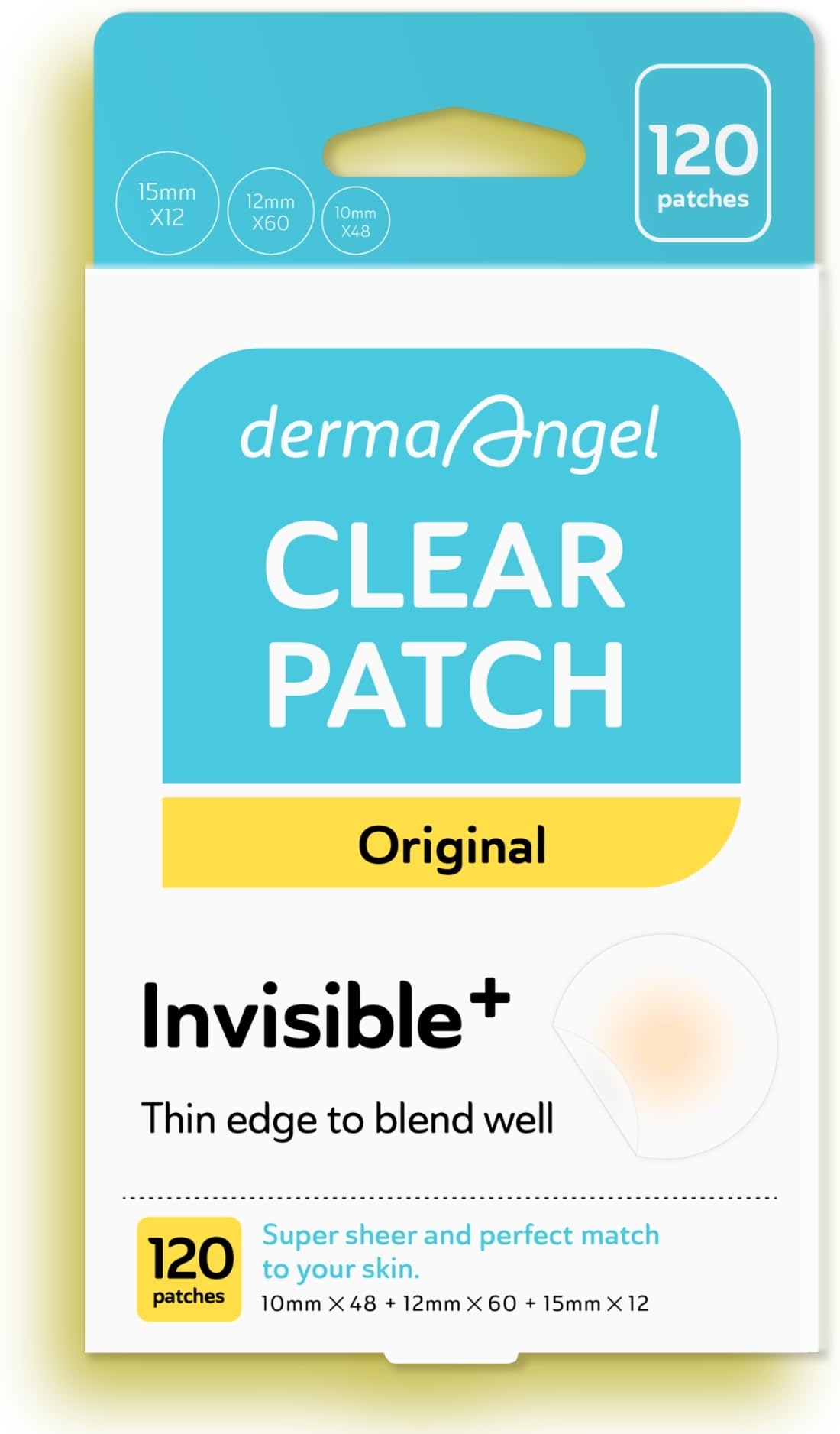 Parche DERMA ANGEL ultra invisible aplicado sobre acné para camuflar imperfecciones