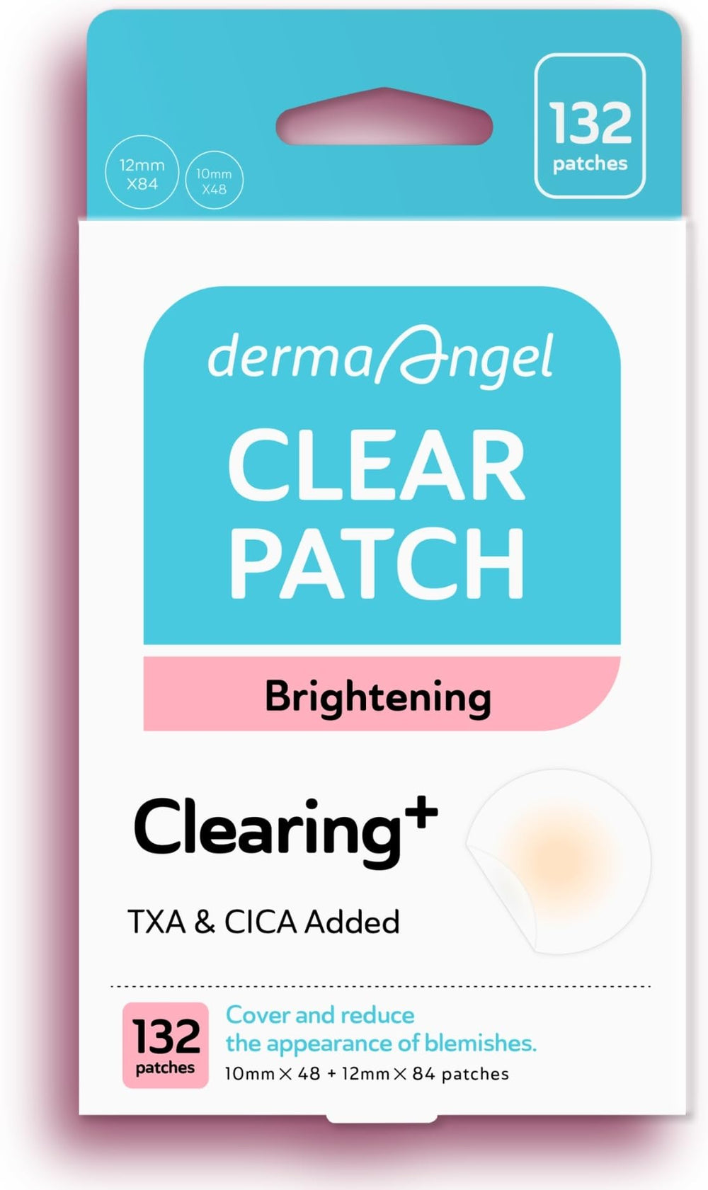 DERMA ANGEL empaque con 132 parches para uso diario.
