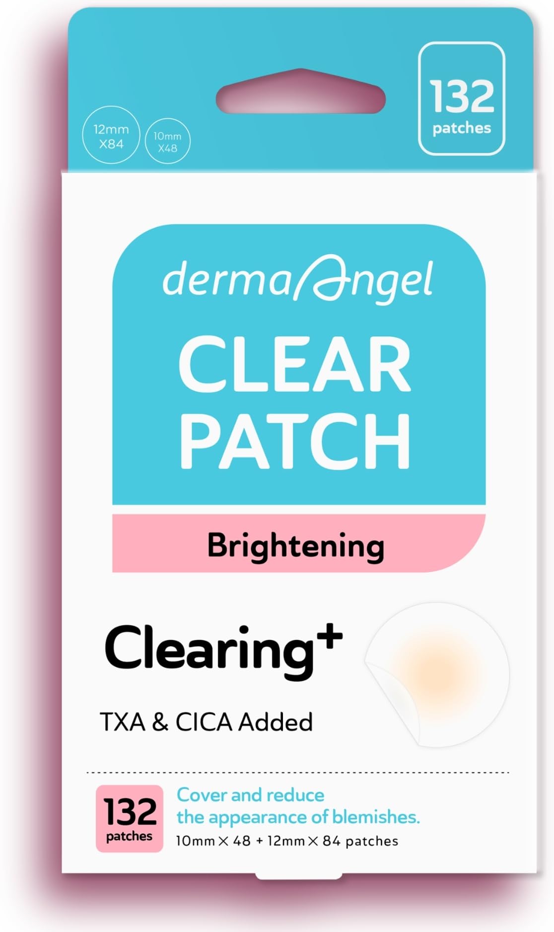 DERMA ANGEL empaque con 132 parches para uso diario.