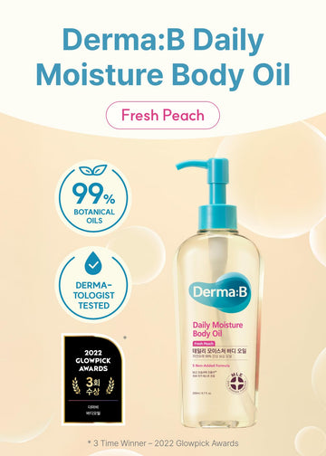 Derma B Aceite Corporal, absorción rápida tras la ducha para hidratación duradera.