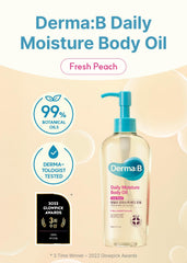 Derma B Aceite Corporal, absorción rápida tras la ducha para hidratación duradera.