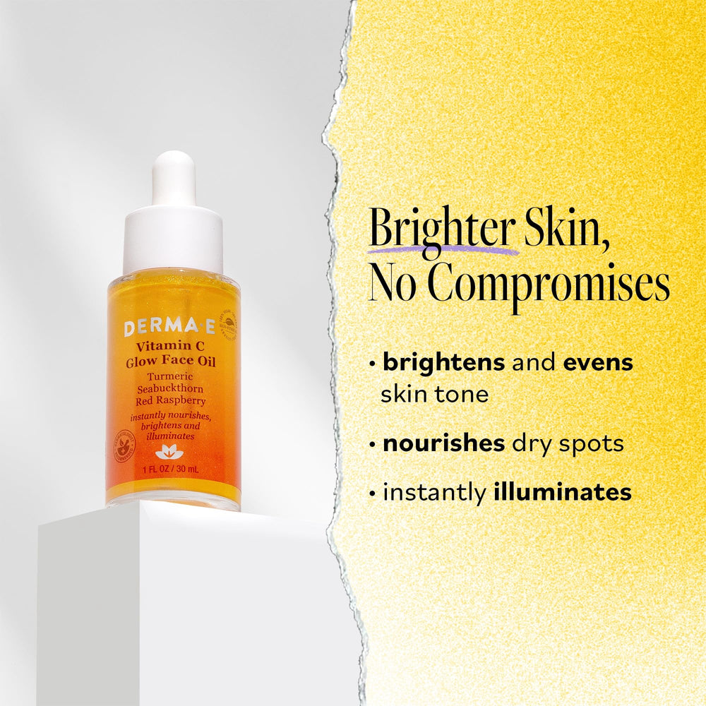 Derma E Aceite facial ligero, textura sedosa para uso diario.