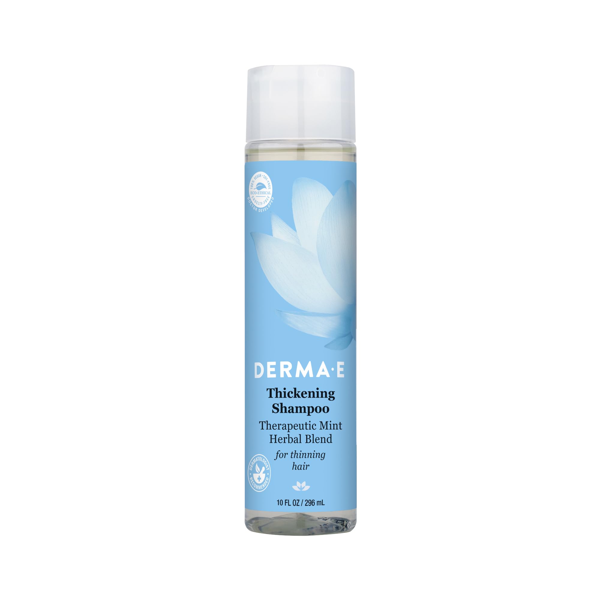 DERMA E Champú Engrosador: botella, aporta volumen para cabello delgado.