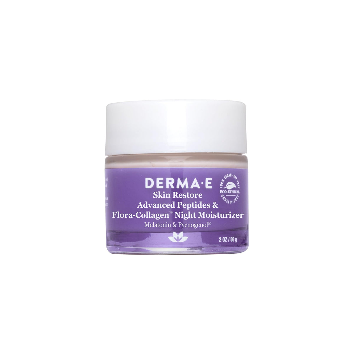 Derma E crema nocturna con péptidos avanzados, textura sedosa para piel suave al despertar.