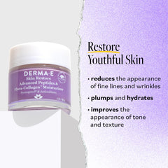 Derma E crema péptidos Flora-Collagen, aplicación nocturna para despertar piel descansada.