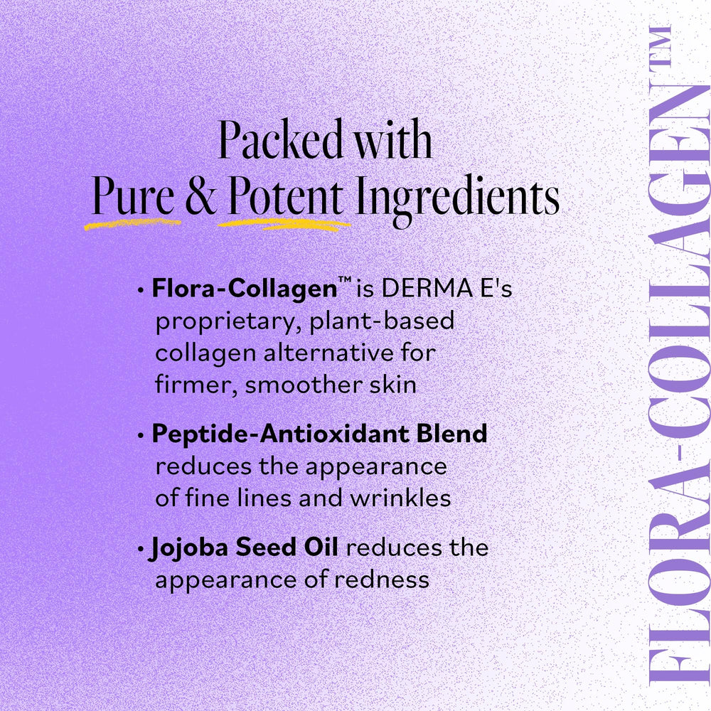 Derma E crema péptidos Flora-Collagen, aplicador suave para masajes relajantes.