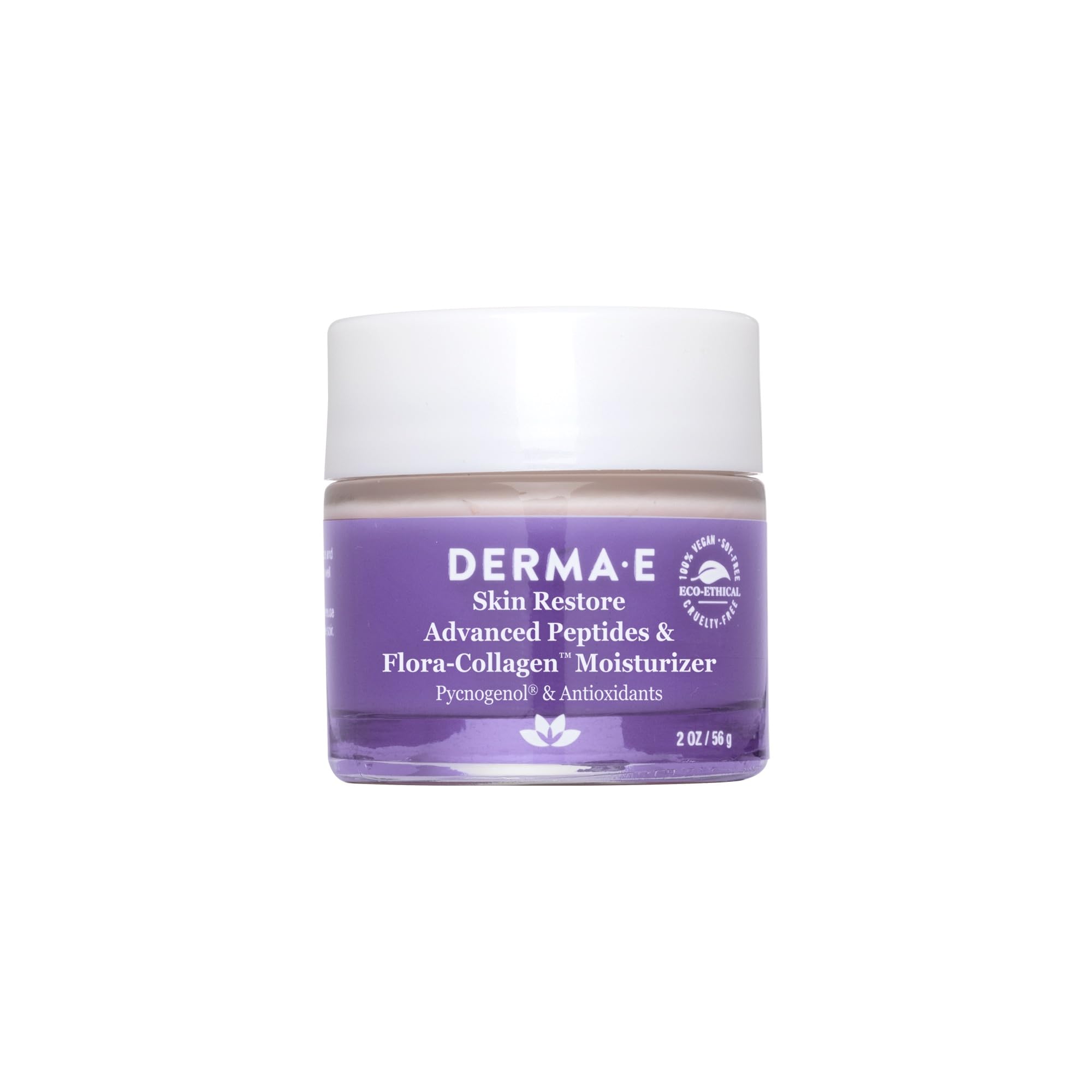 Derma E crema péptidos Flora-Collagen, textura ultra hidratante para piel suave.