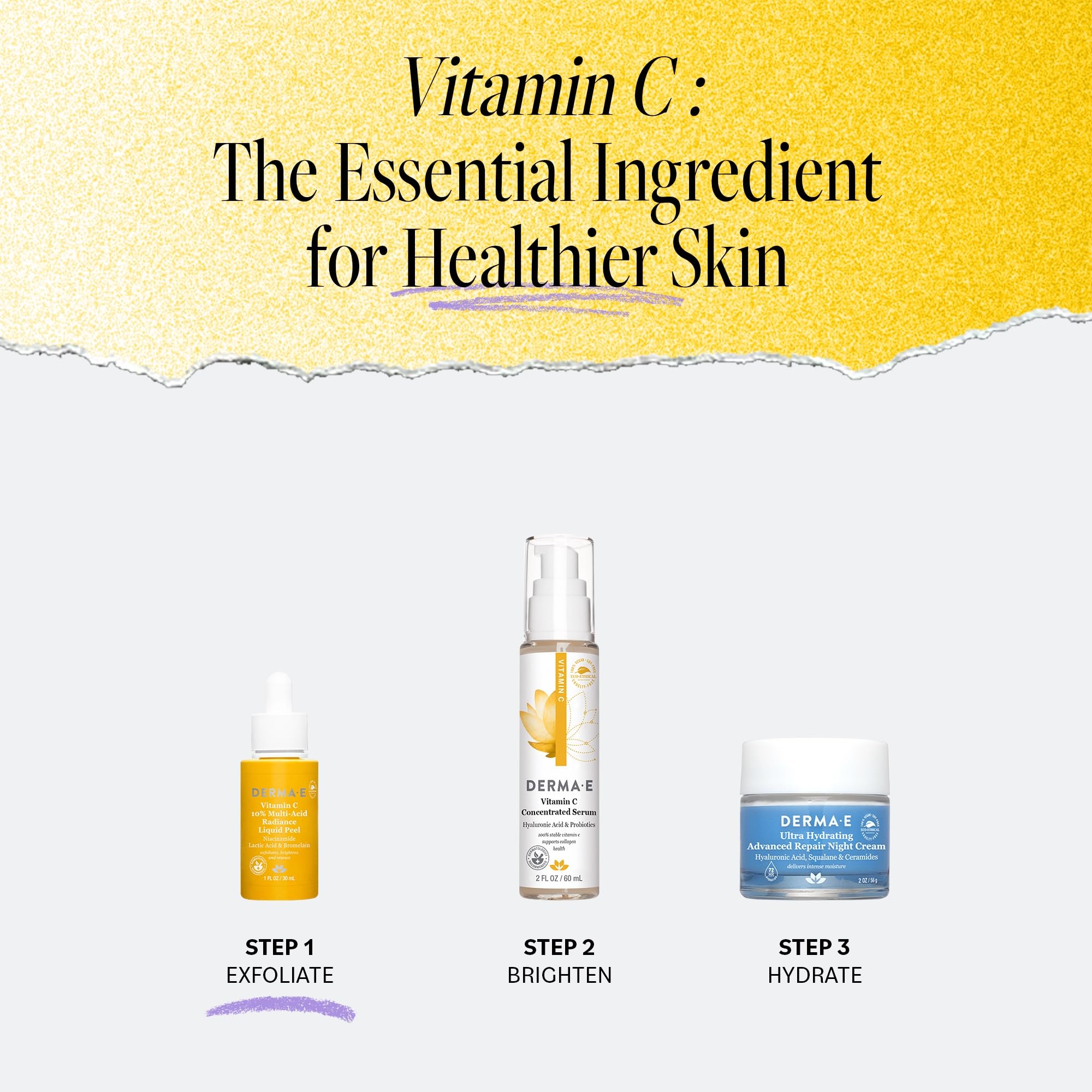 Fórmula natural de Derma E sin parabenos ni sulfatos para la piel.