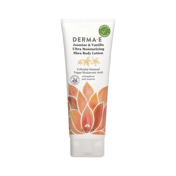 Derma E Jasmine & Vanilla loción corporal 226 g, botella elegante y hidratación suave.