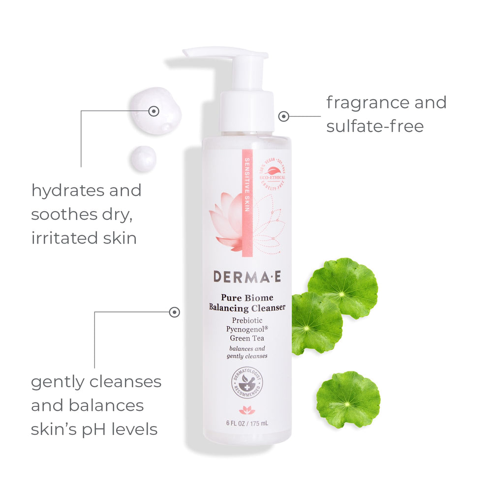 Derma E limpiador con textura espumosa, limpia sin resecar la piel.