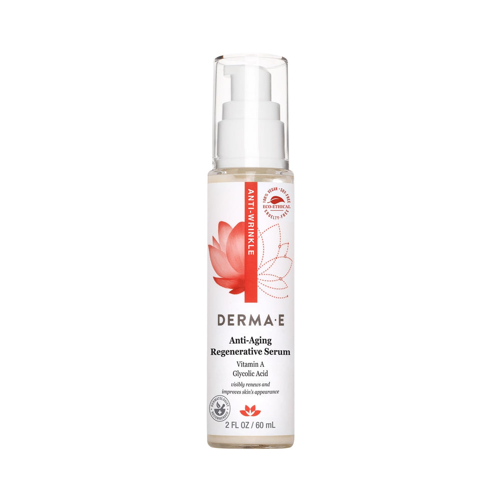 DERMA E serum antienvejecimiento: botella con gotero para hidratación diaria.