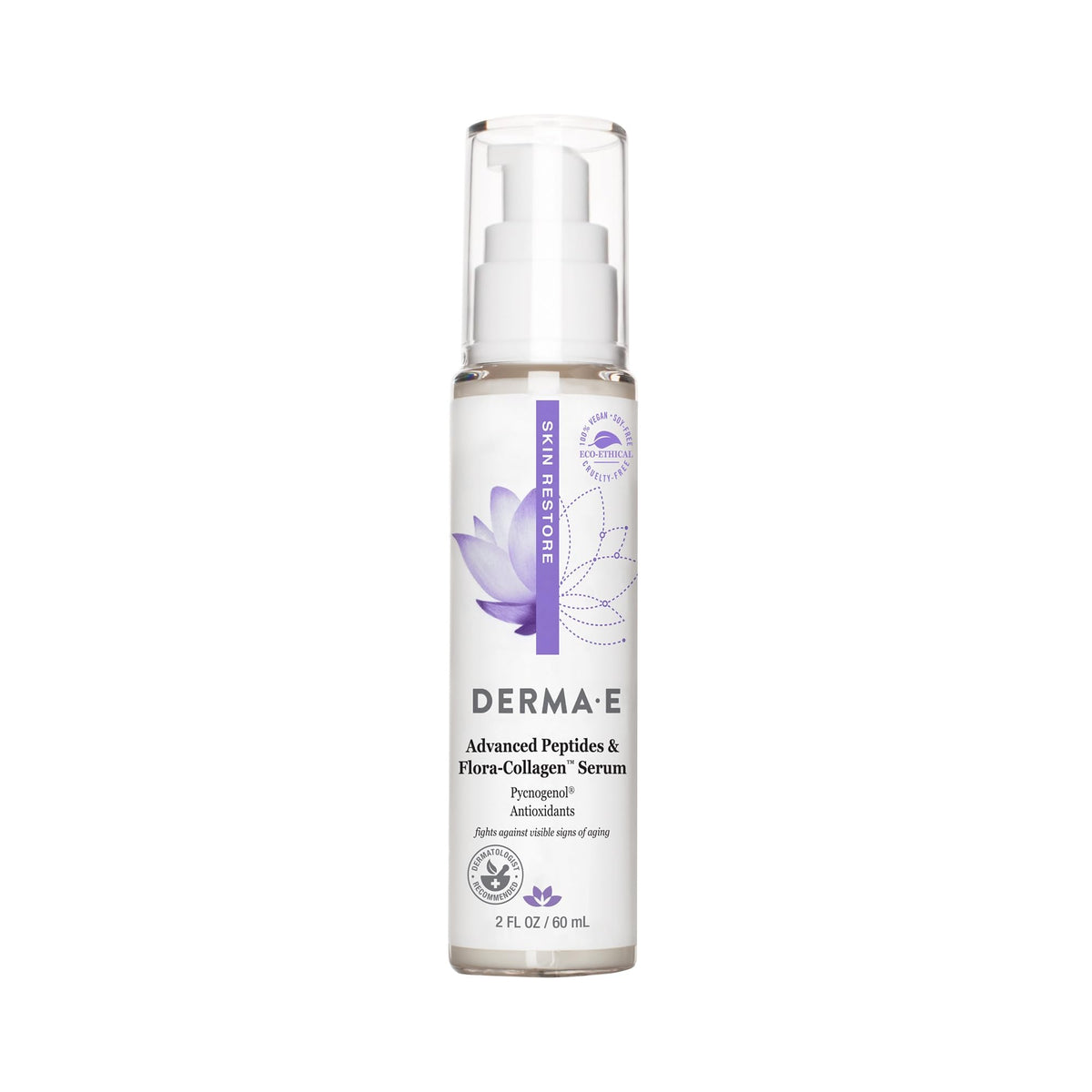 Derma E sérum avanzados de péptidos y Flora-Collagen en botella para hidratación profunda