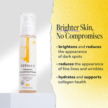Derma E serum vitamina C, envase con gotero, ayuda a tono uniforme