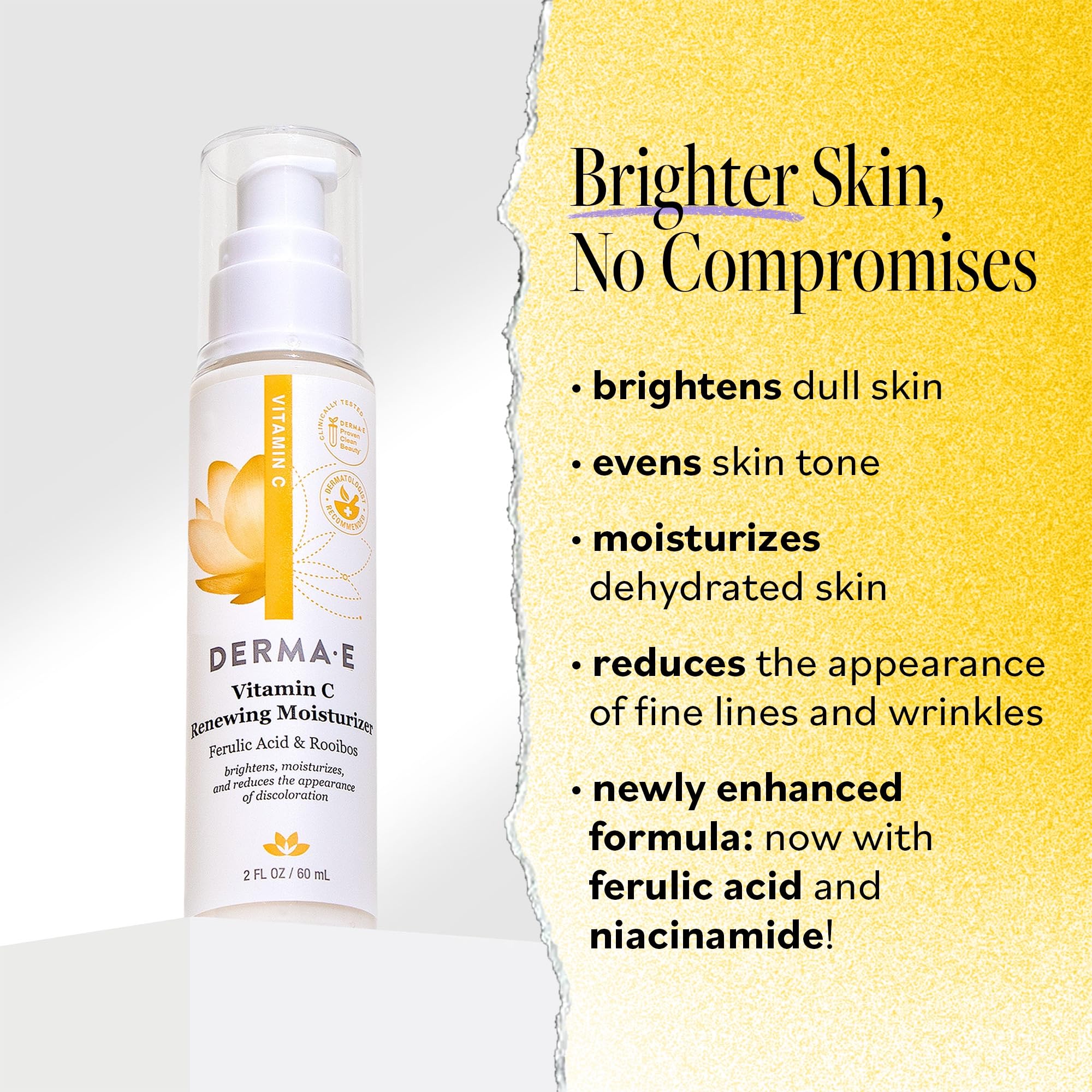 Textura suave de Derma E hidratante para rostro y piel luminosa.