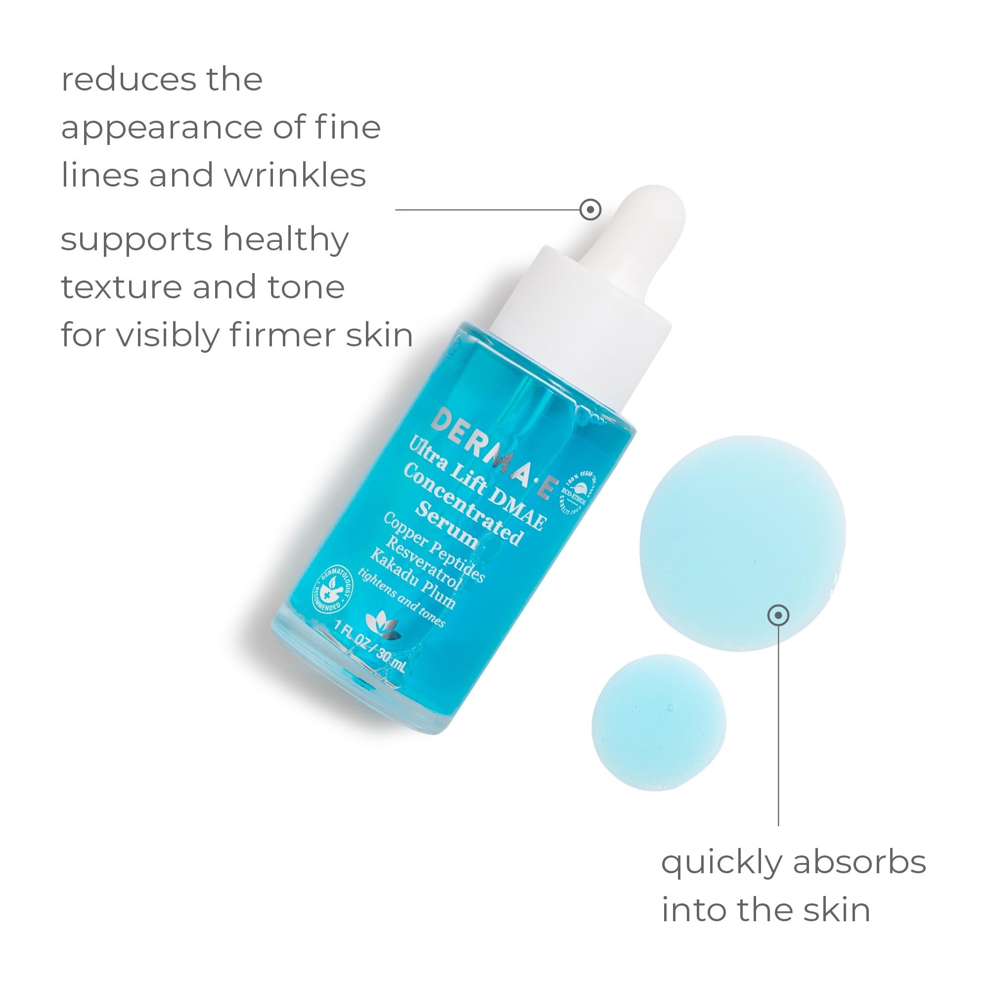 DERMA E Ultra Lift Serum: textura cremosa que se absorbe rápido.