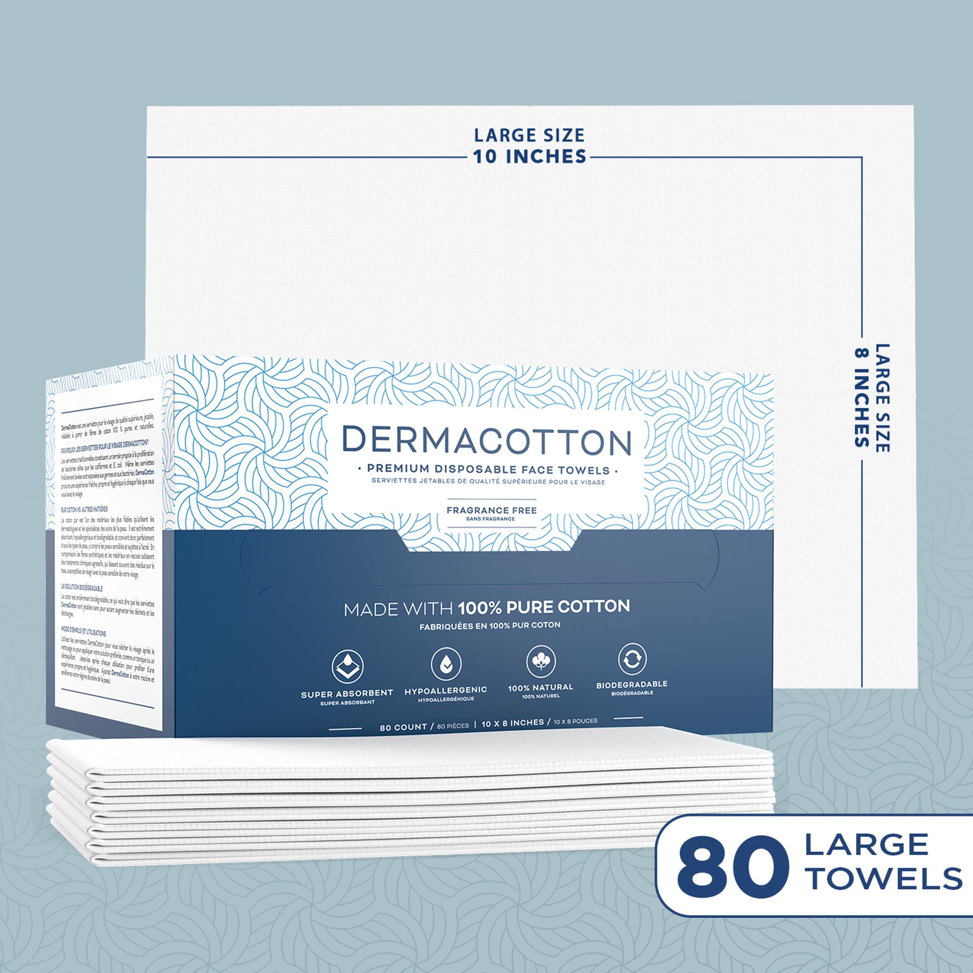 Dermacotton toallas sin fragancia para piel sensible, uso diario cómodo