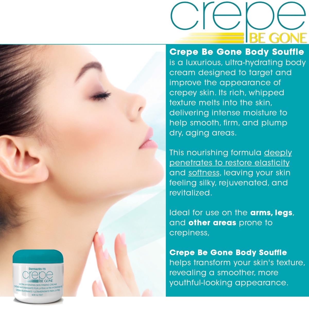 Dermactin Crepe Be Gone on neck and chest reveals silky, smooth appearance.