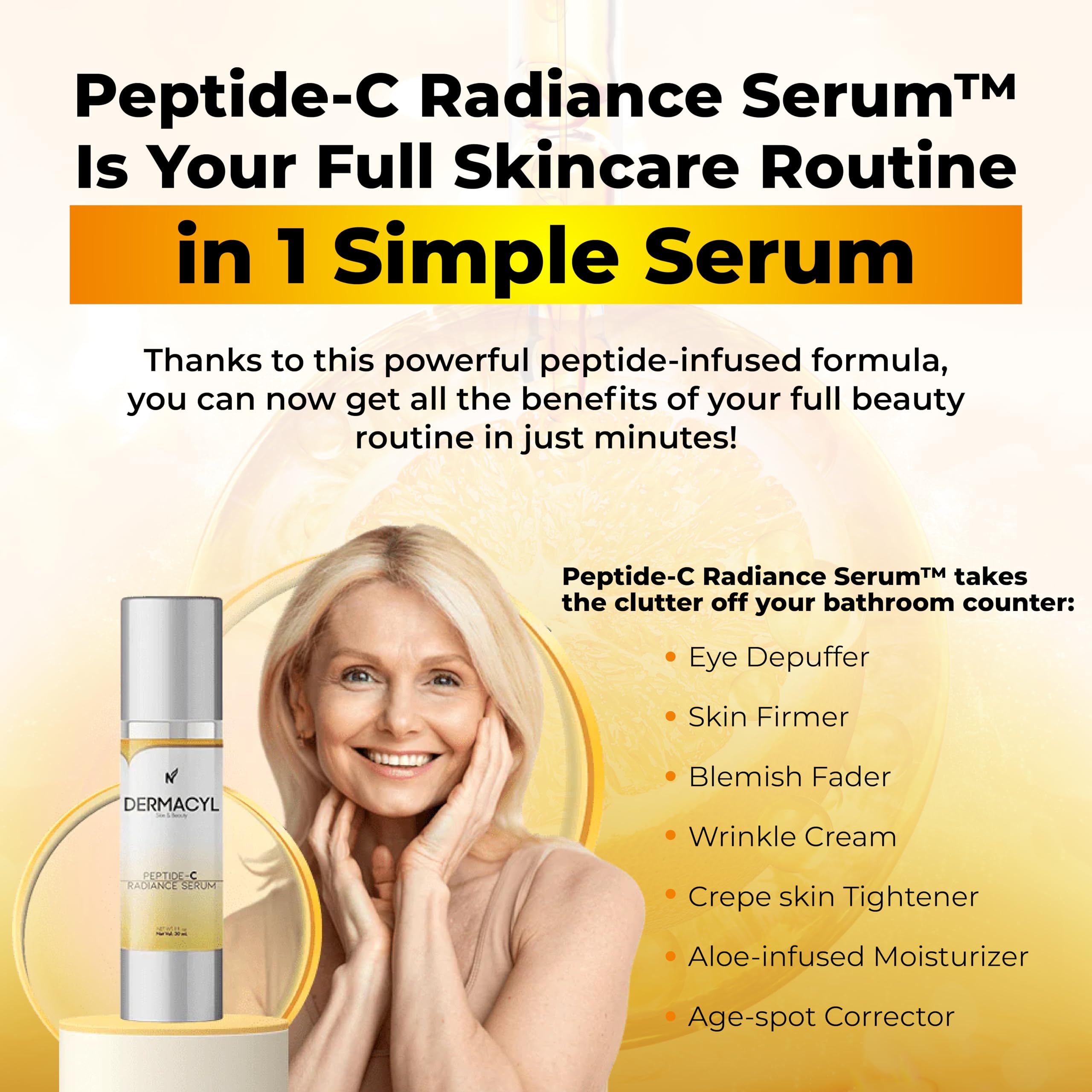 Dermacyl peptide-c radiance sérum application pipette: teint lumineux.