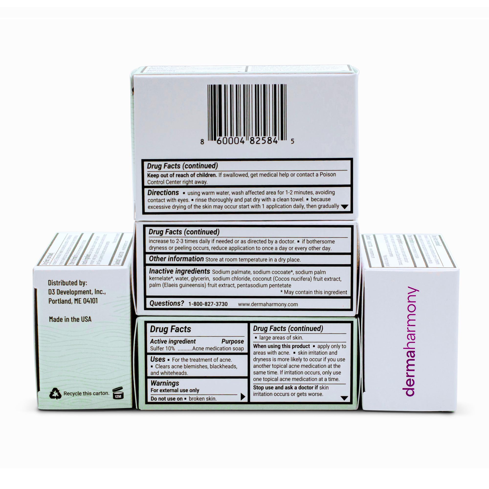 Dermaharmony barra de azufre 10% con textura cremosa para uso diario.