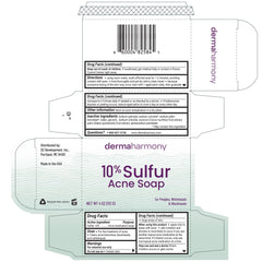 Dermaharmony nuevo empaque de jabón azufre 10% para fácil manejo.