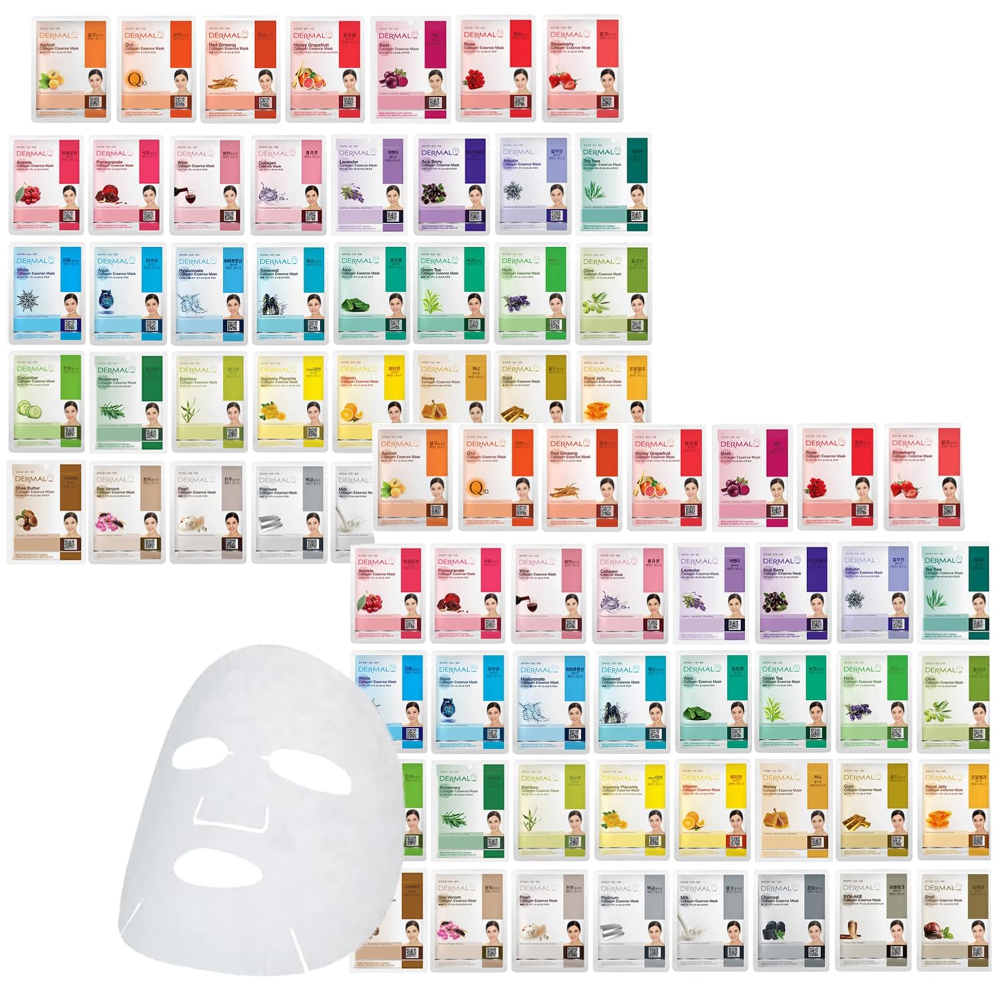 DERMAL 78 Pack: vista frontal de mascarillas coreanas con colágeno para hidratación intensa