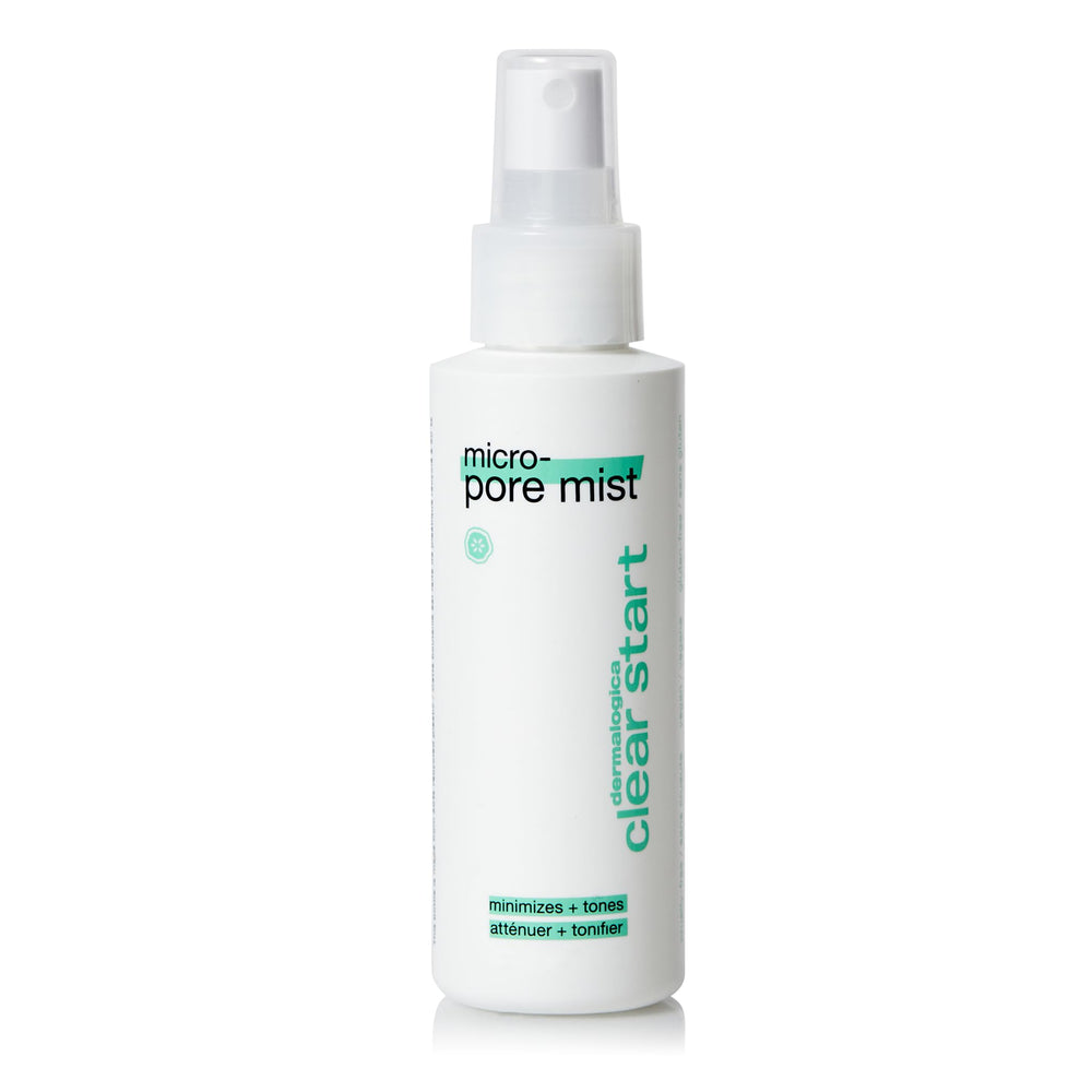Dermalogica Clear Start Micro-Pore Mist sur bouteille, aide à resserrer les pores et rafraîchir la peau.