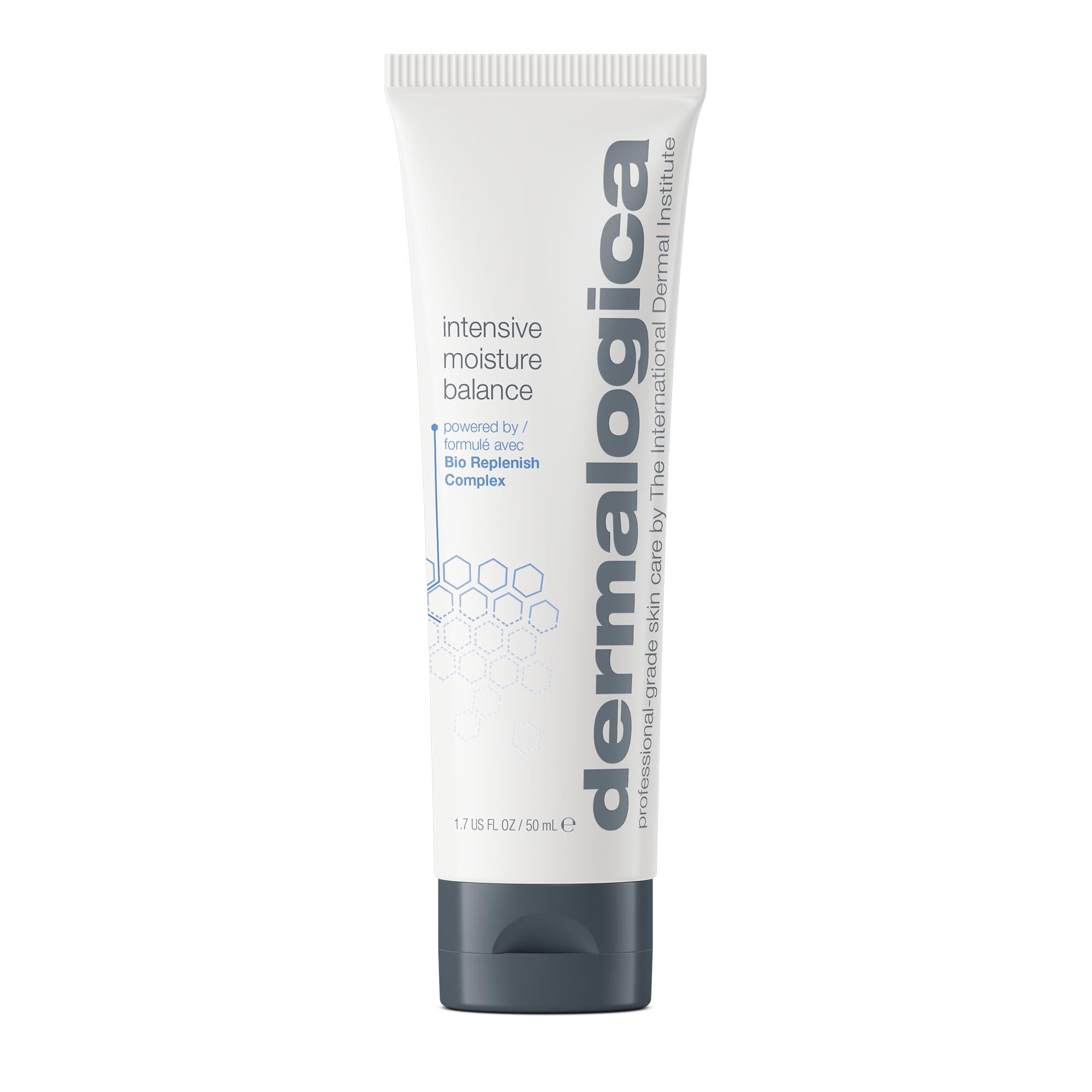 Dermalogica Intensive Moisture Balance, botella, ofrece hidratación profunda para piel seca y sensible.