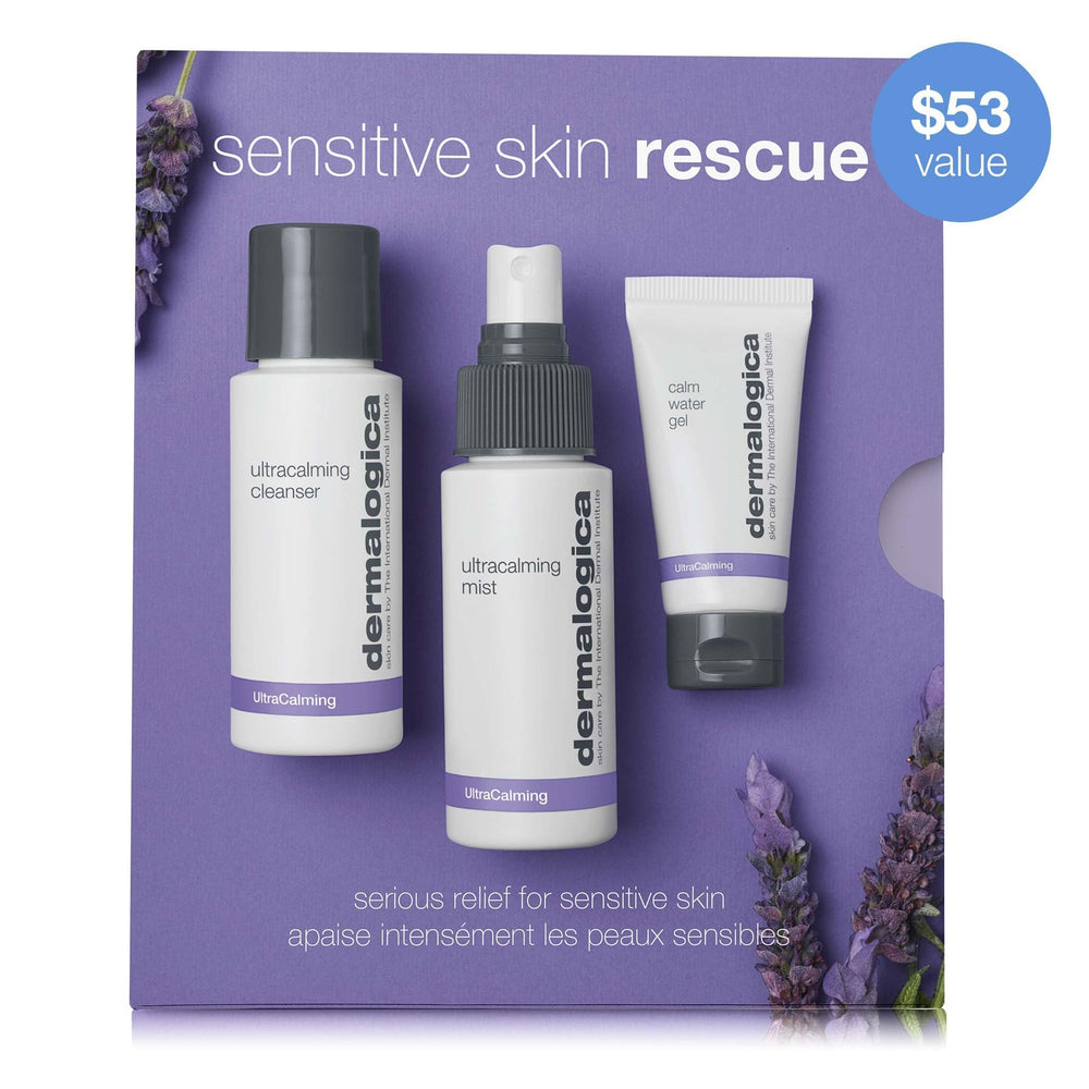 Dermalogica kit-rescate piel sensible, empaque práctico para rutina diaria.