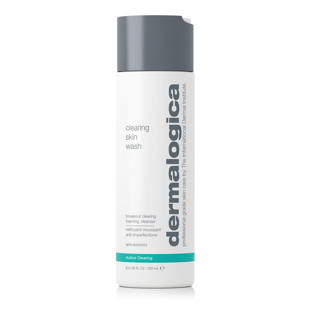 Dermalogica Clearing Skin Wash en botella, promueve claridad de piel y limpieza suave diaria.