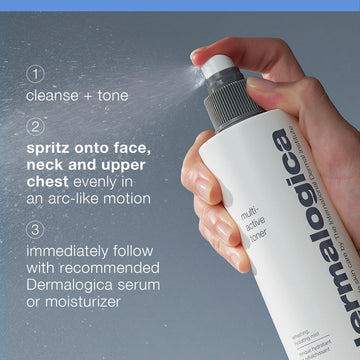 Dermalogica Multi-Active Toner, étape d’hydratation préparatoire après le nettoyage.