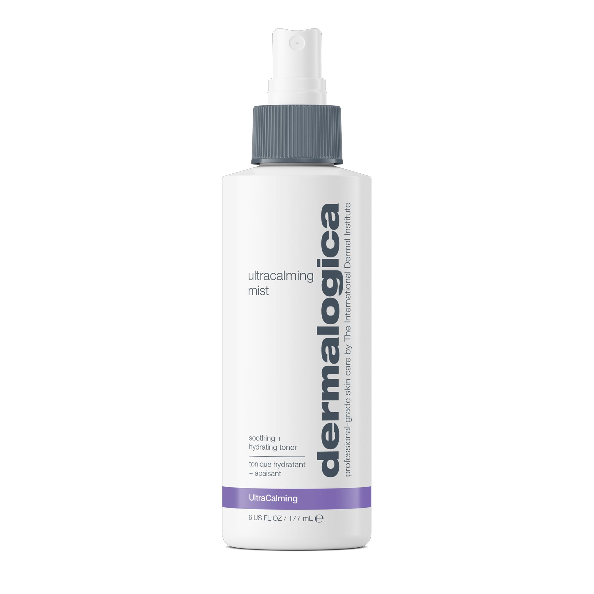 Dermalogica Ultracalming Bruma: botella frontal mostrando formulación suave para piel sensible.