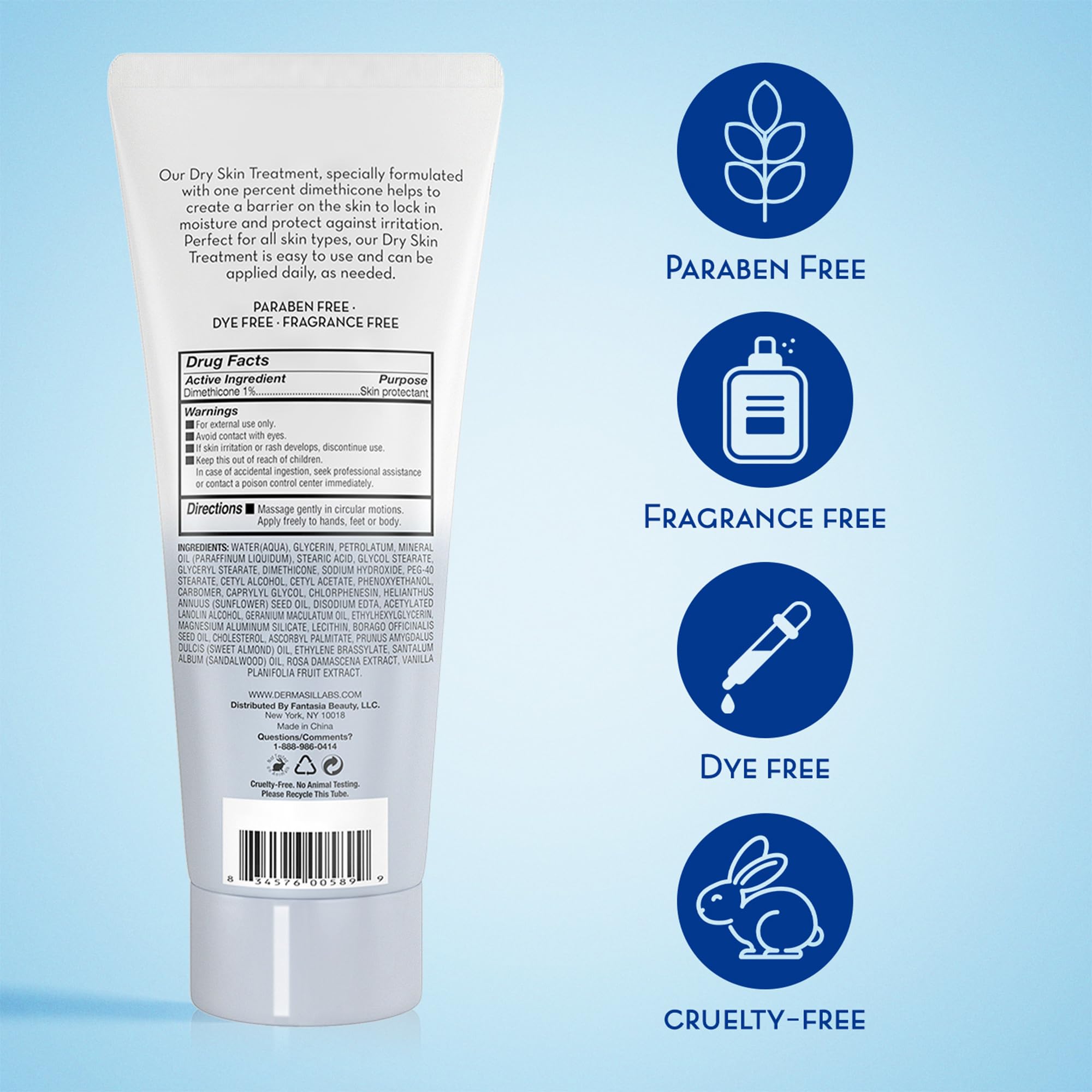 Dermasil loción no grasa de absorción rápida para piel suave.