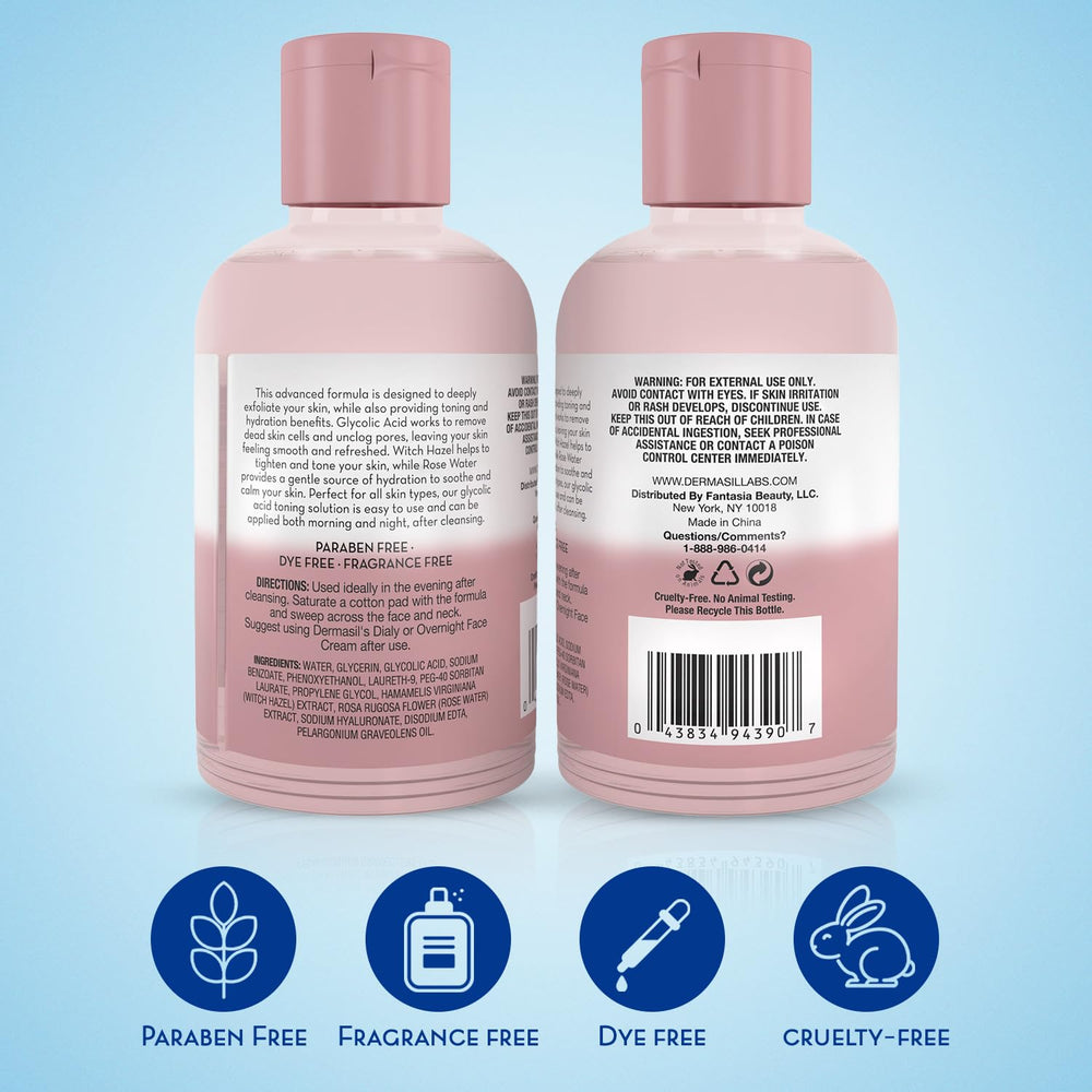 Dermasil tonico AHA glicolico con agua de rosas para piel calmada